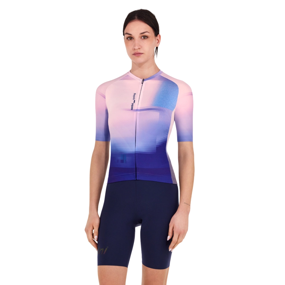 Camisa Ciclismo Unissex Luce Santini Azul / Lil&aacute;s / Rosa
