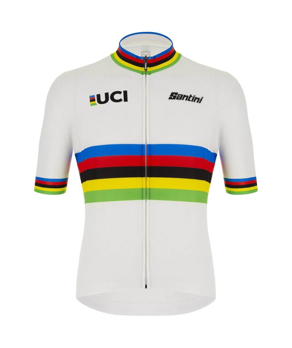 Camisa Ciclismo Masculino Oficial UCI World Champion Eco Branco Santini Branco