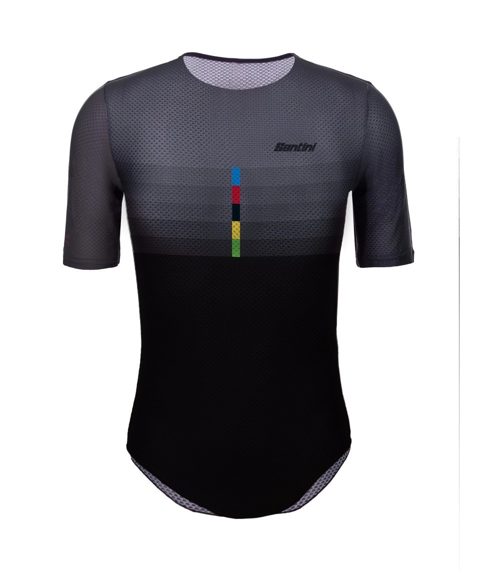 Camisa Ciclismo Unissex UCI Rainbow Baselayer Preto/Cinza Santini Preto / Cinza