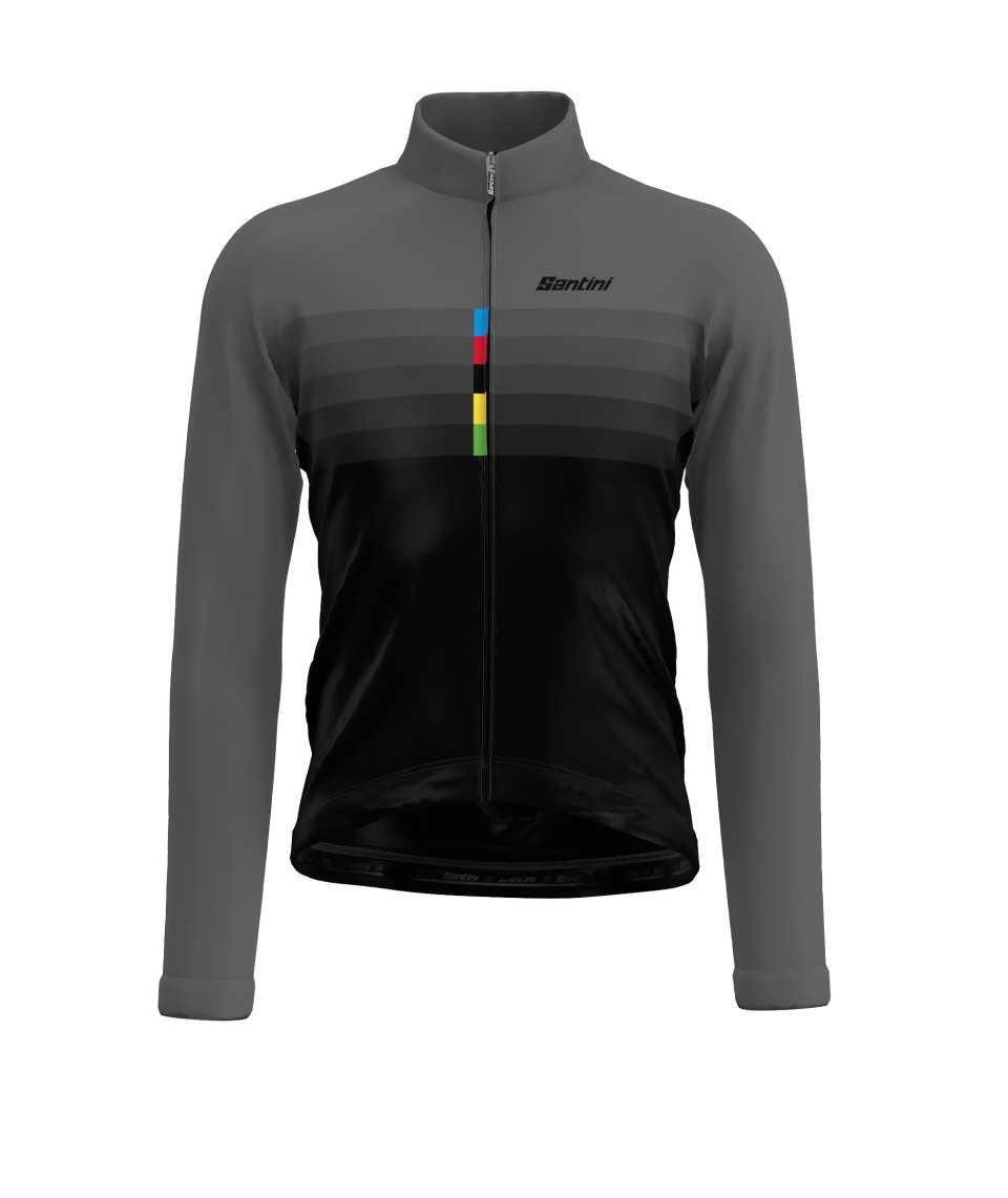 Camisa Manga Longa Unissex UCI Rainbow Thermofleece Preto/Cinza Santini Preto / Cinza