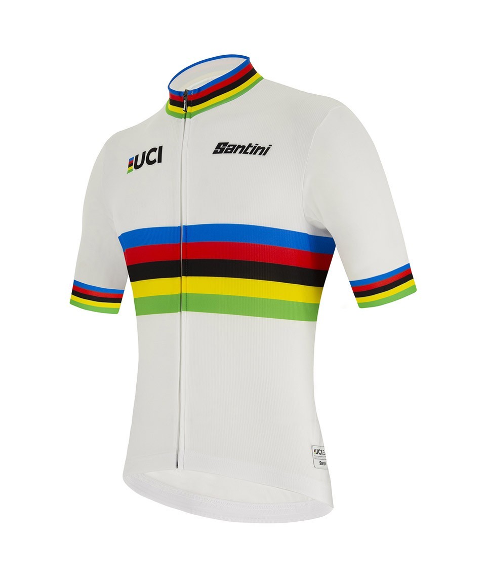Camisa Ciclismo Masculino Oficial UCI World Champion Eco Branco Santini Branco